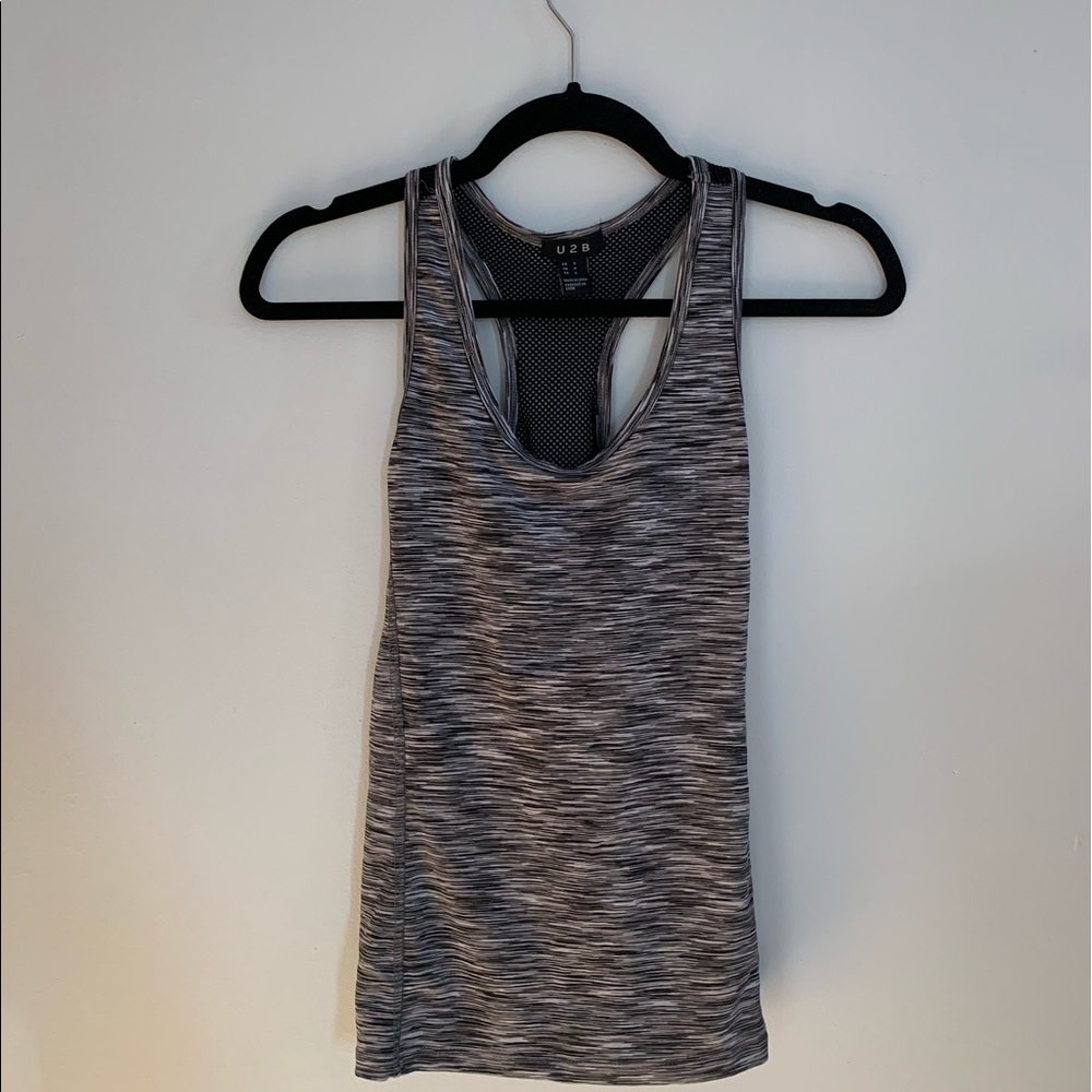 Grey speckled work out tank top mesh back